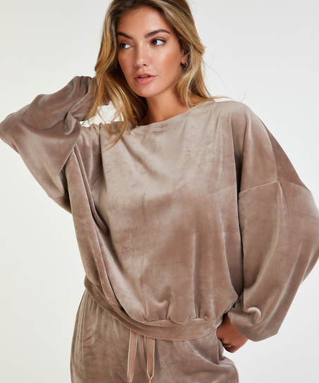 Top z weluru i lureksu, Brązowy