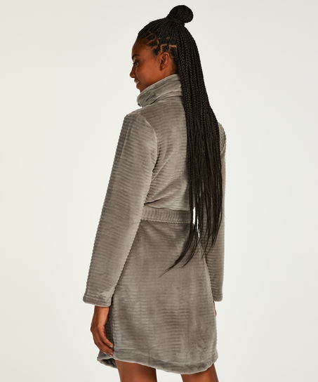 Szlafrok z polaru z zamkiem błyskawicznym, Szary