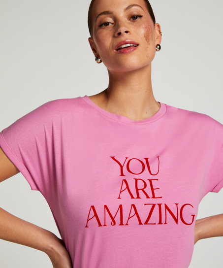 Koszula nocna z okrągłym dekoltem, Różowy