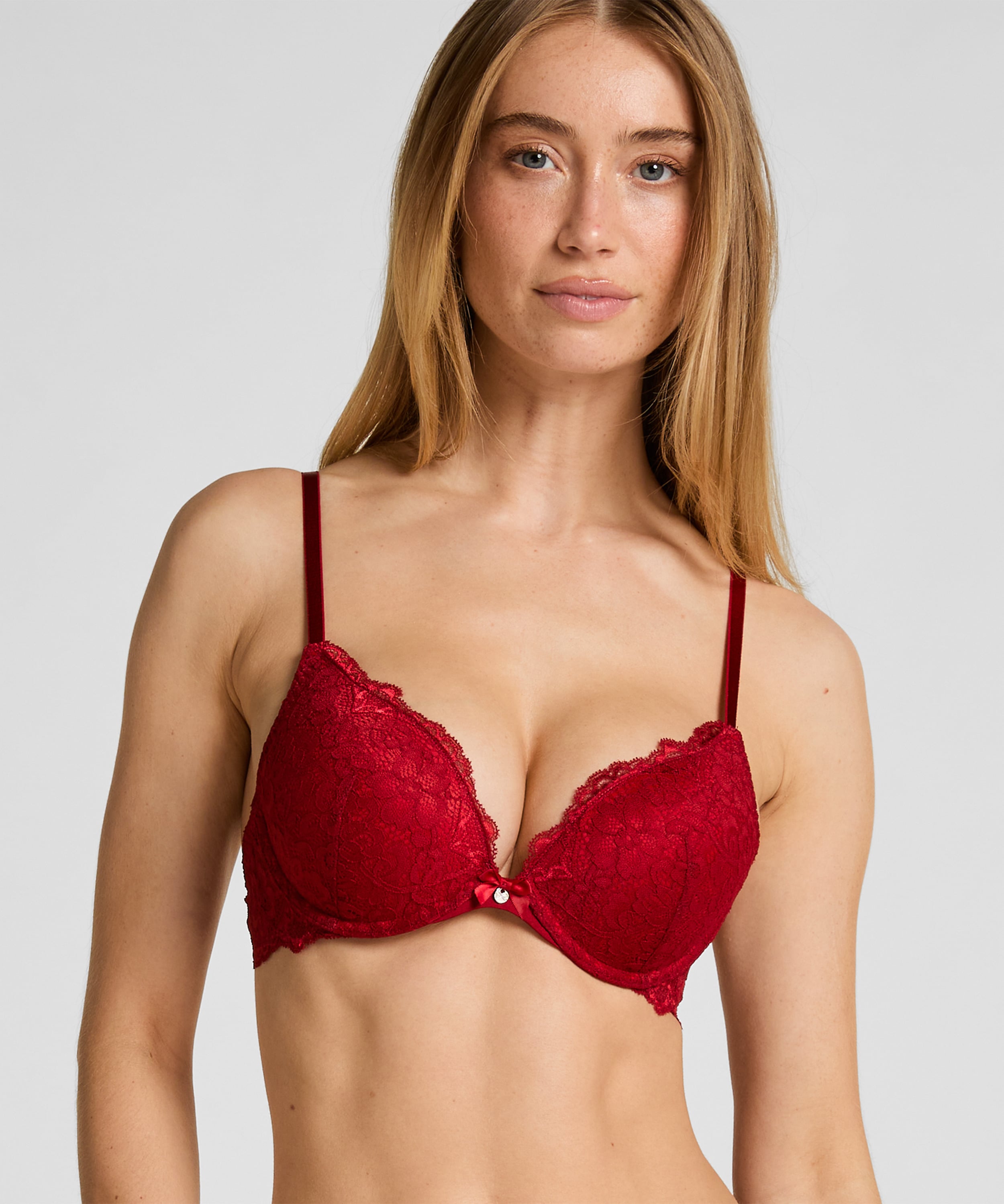 Wyściełany biustonosz push-up z fiszbinami Marine, Czerwony, main