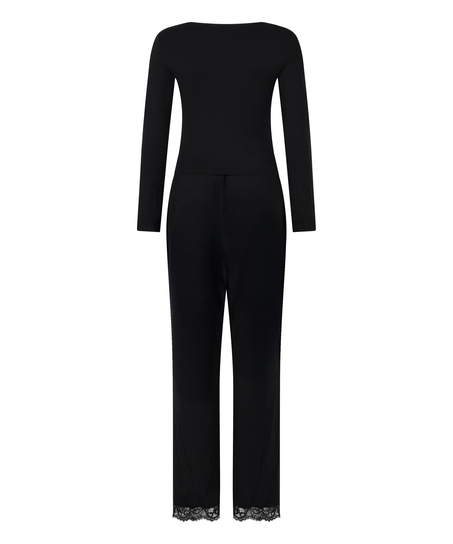 Koronkowa piżama z długim rękawem, Czarny