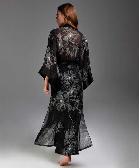 Lotus long chiffon kimono, Czarny