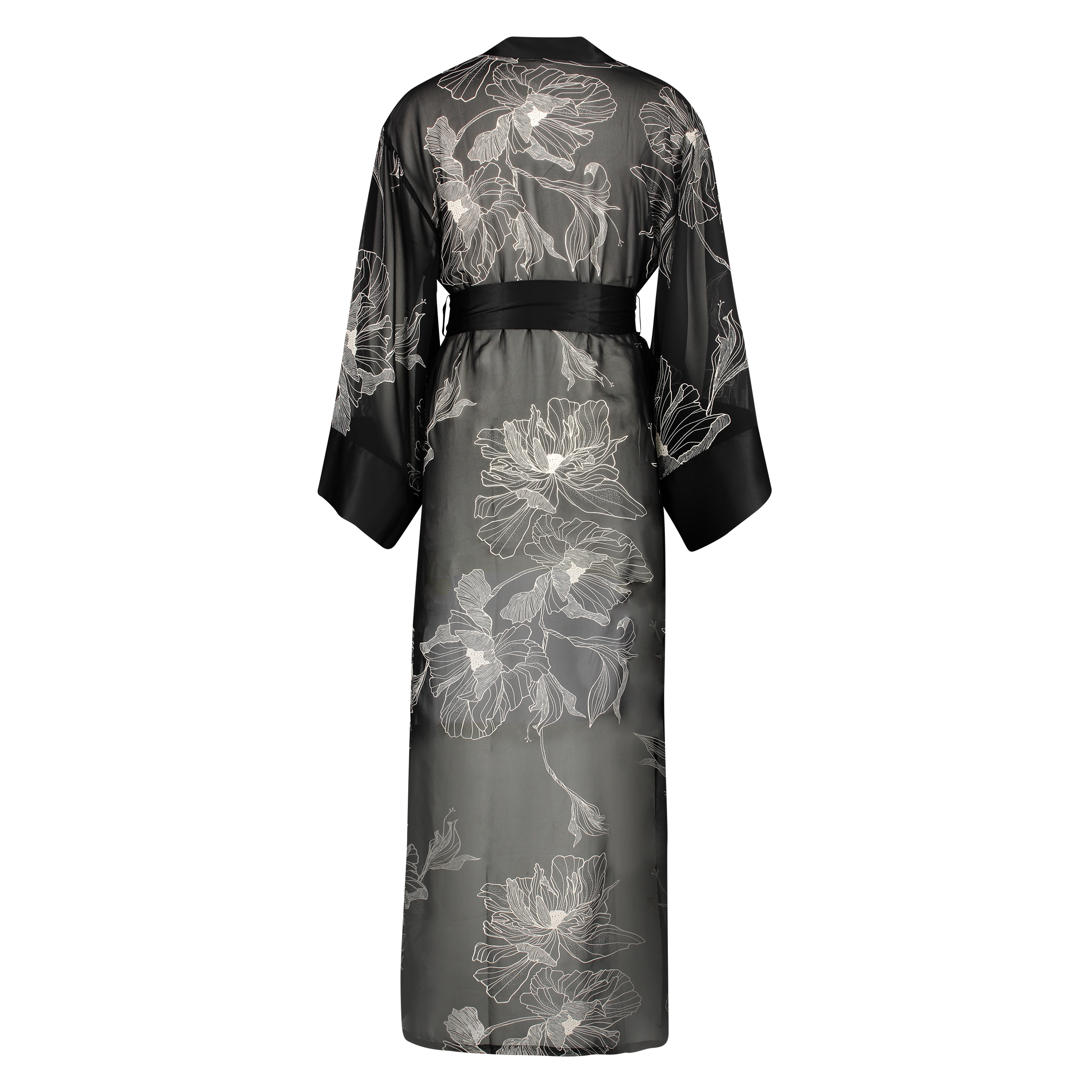 Lotus long chiffon kimono, Czarny, main