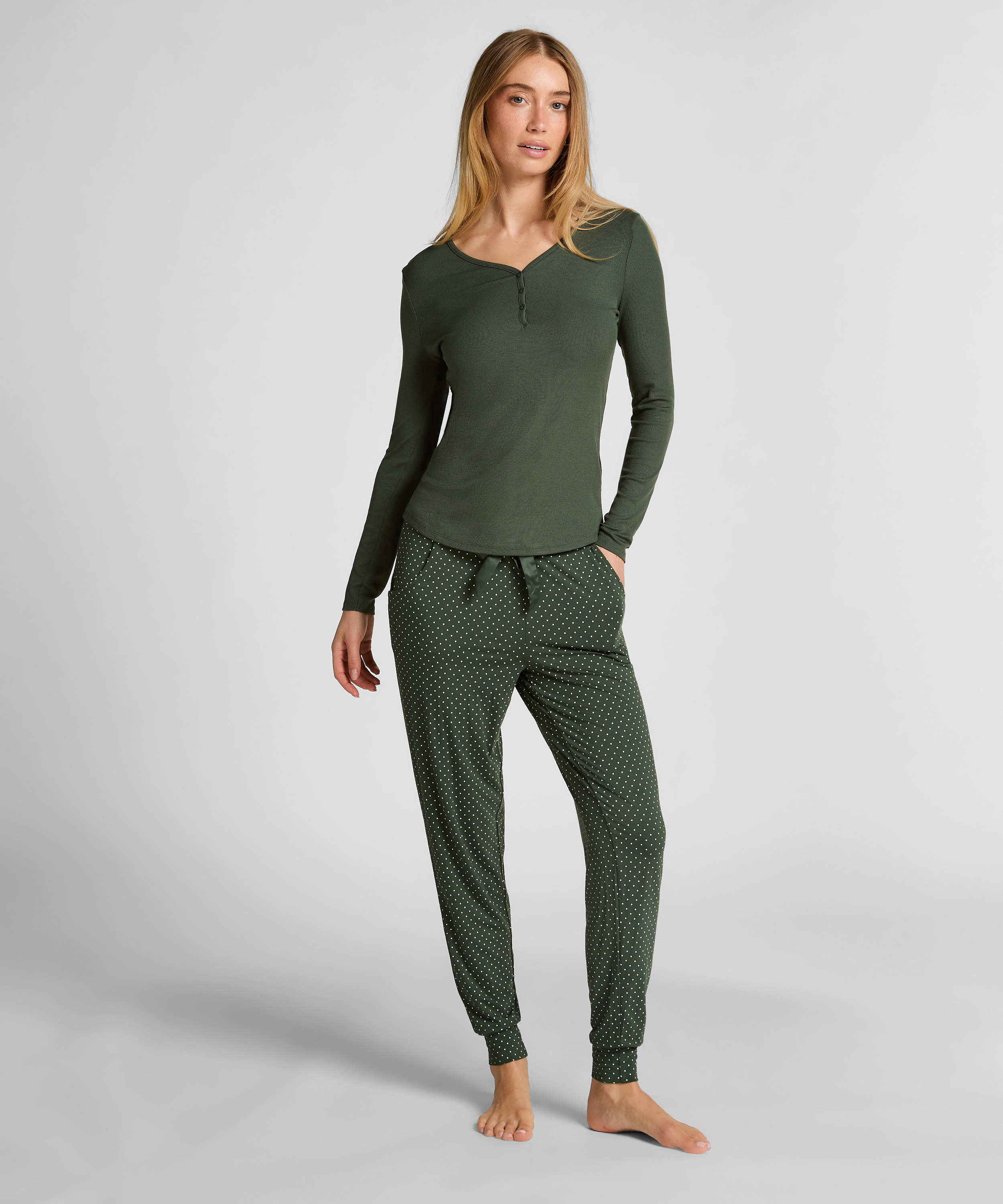 Bluza piżamowa Henley z długim rękawem, Zielony, main