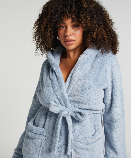 Fleece Bathrobe Short, Niebieski
