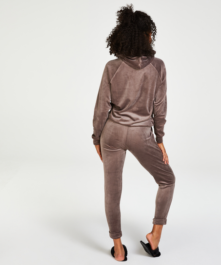 Welurowa bluza z kapturem, Brązowy