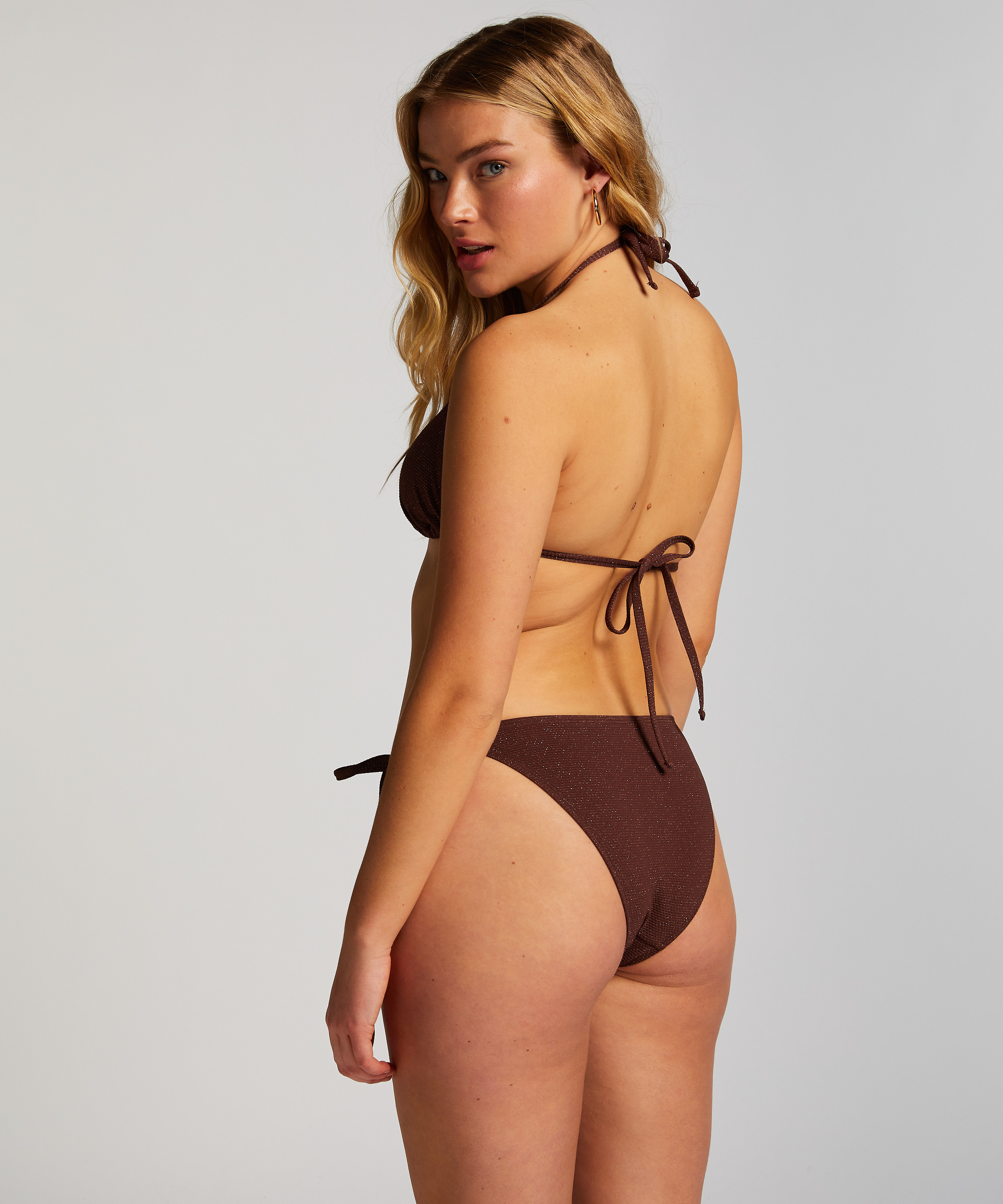 Majtki Bikini Cheeky Tanga Scallop Lurex, Brązowy, main