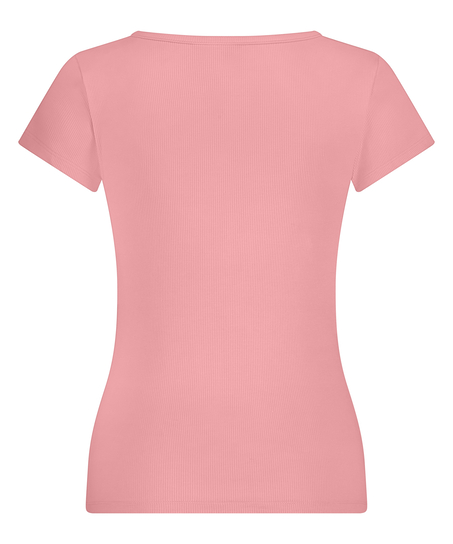 Bluza piżamowa Henley z kr&oacute;tkim rękawem, R&oacute;żowy
