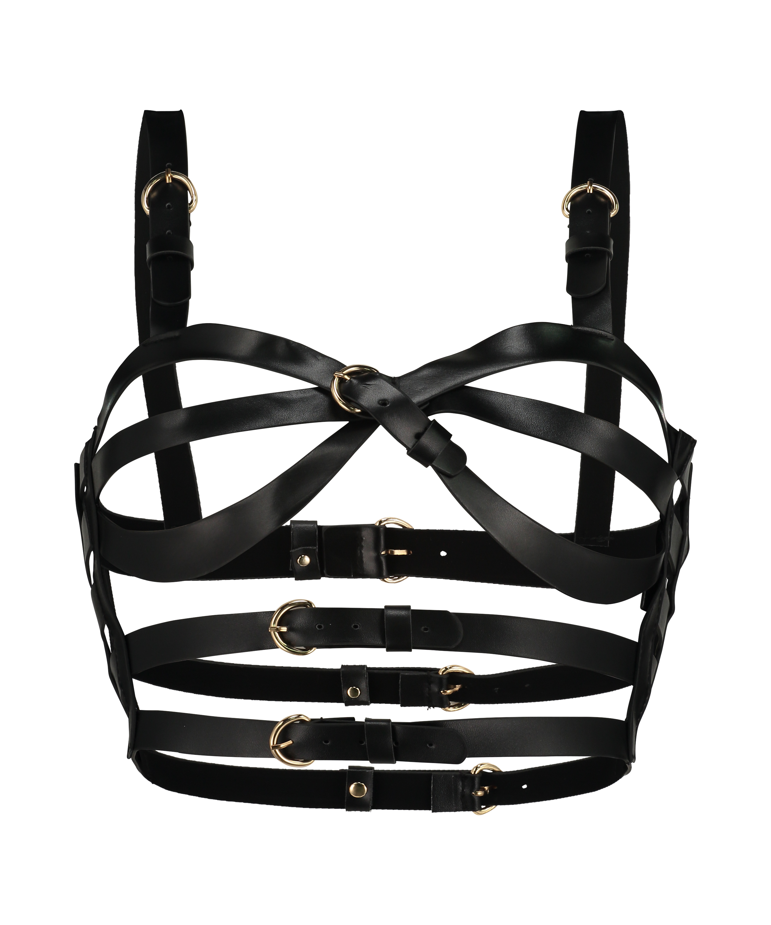 Biustonosz bralette ze sztucznej sk&oacute;ry, Czarny, main