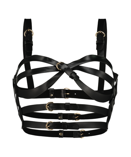 Biustonosz bralette ze sztucznej sk&oacute;ry, Czarny