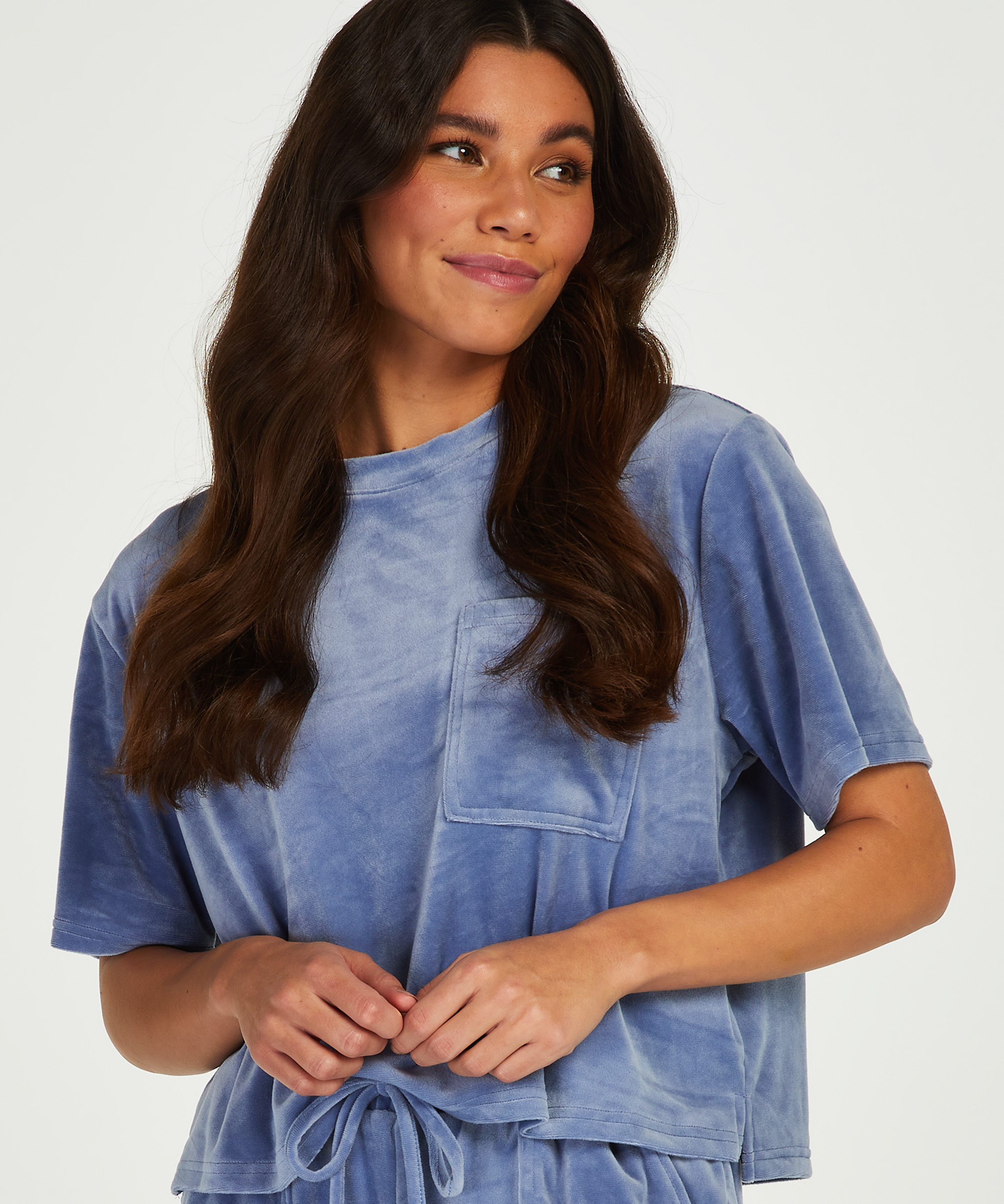 Top welurowy z kieszonką, Niebieski, main