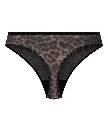 Wysoko wycięty string Leopard Tara, Czarny