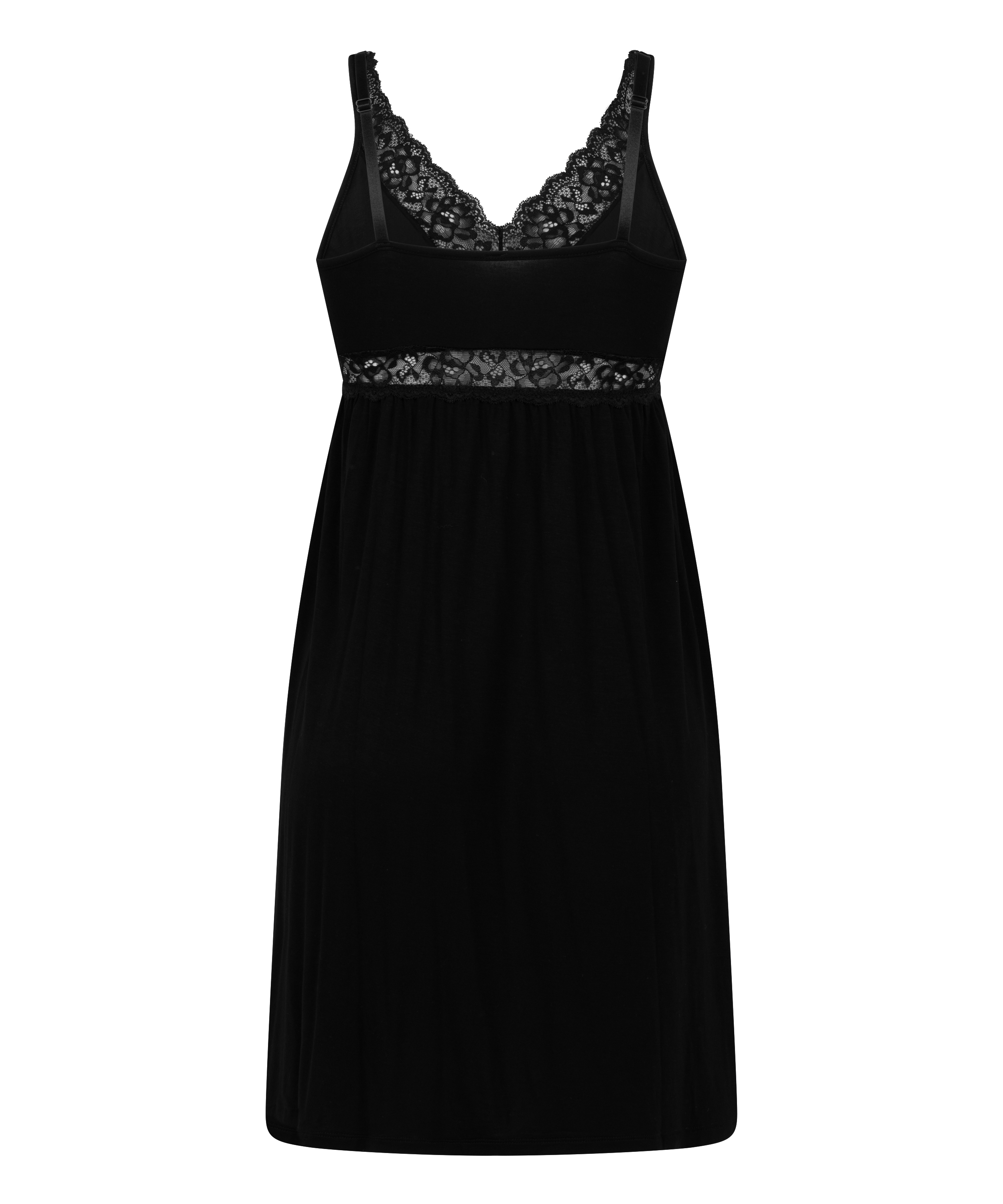 Koszulka Nocna z Dżerseju z Koronką, Czarny, main