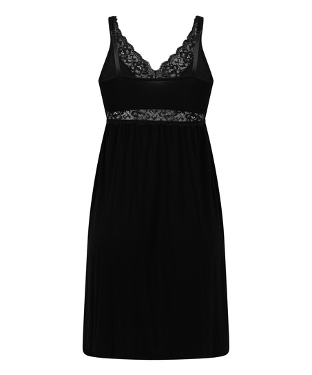 Koszulka Nocna z Dżerseju z Koronką, Czarny