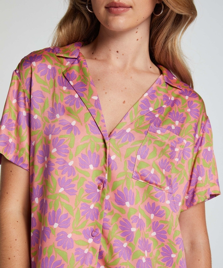 Góra od piżamy z krótkim rękawem i nadrukiem, Różowy