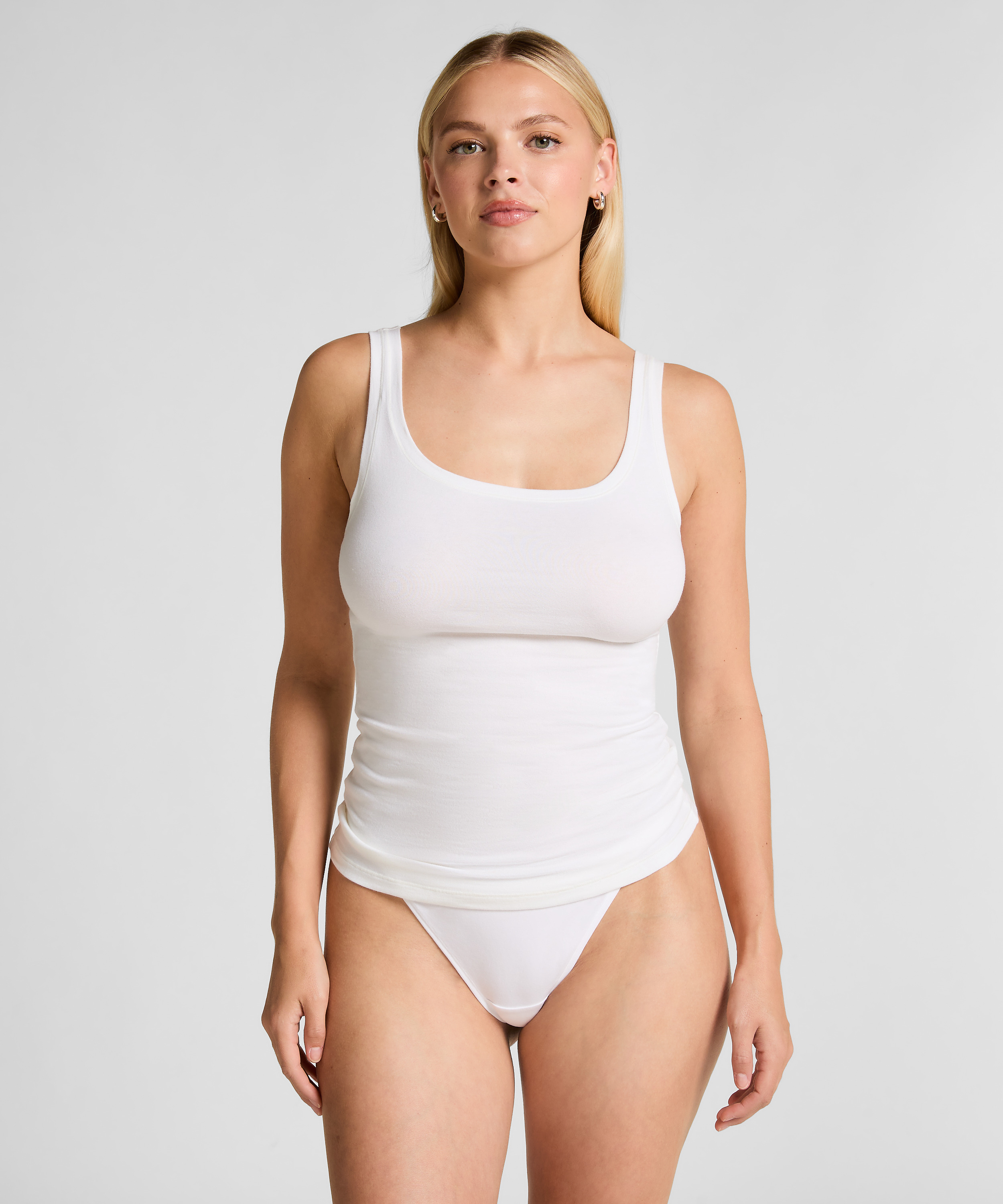 Singlet top z miękkiej bawełny, Biały, main