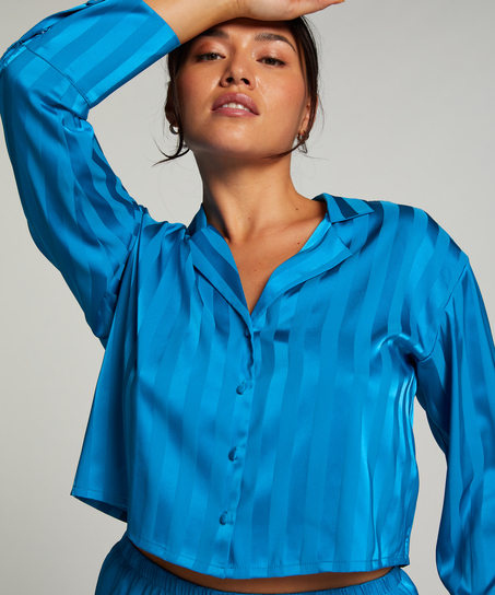 Kurtka z satyny z długimi rękawami, Niebieski