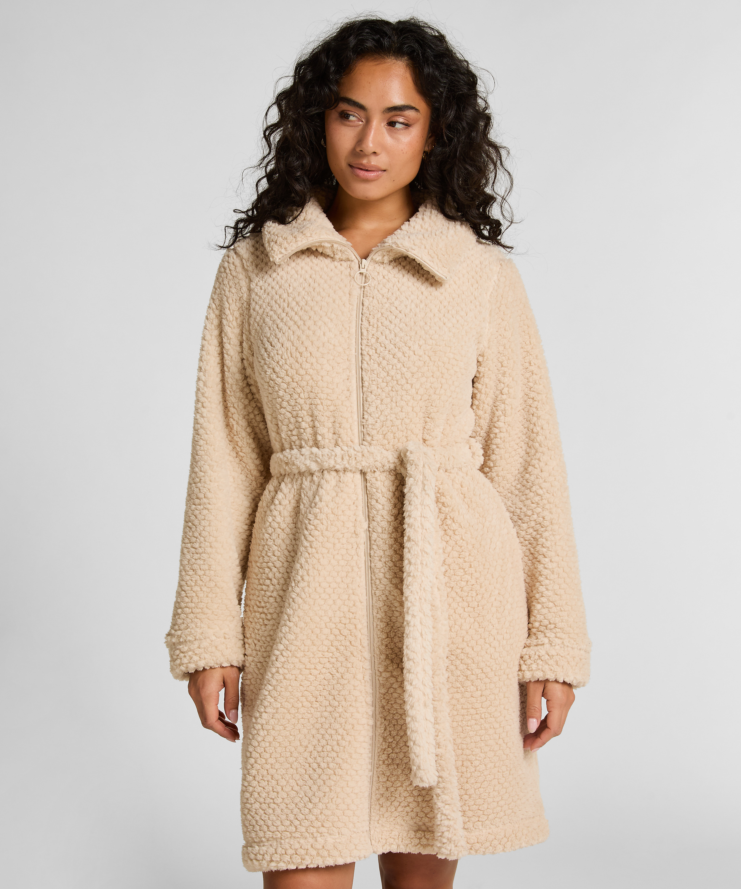 Szlafrok z polaru zapinany na zamek błyskawiczny, Biały, main