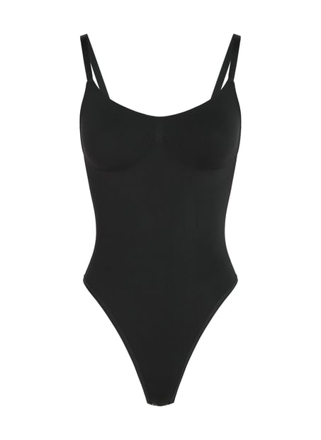 Bezszwowe wzmacniające body z wysokimi wycięciami, Czarny