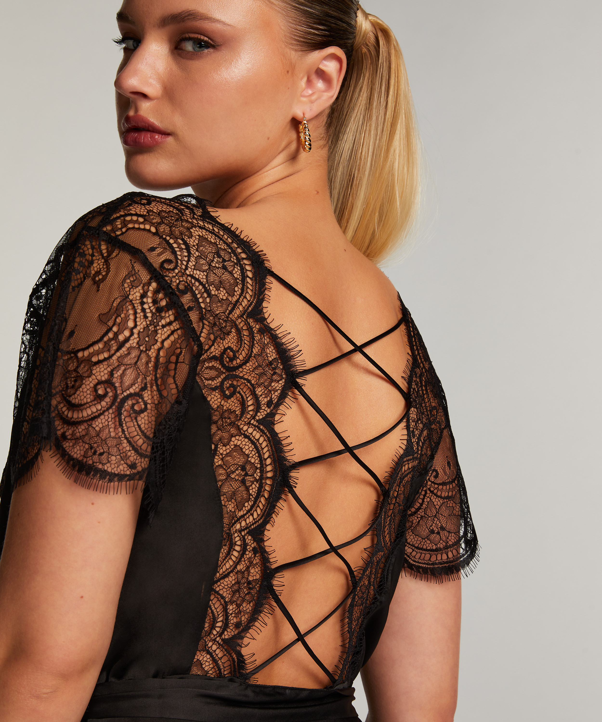 Satynowe kimono Coco, Czarny, main