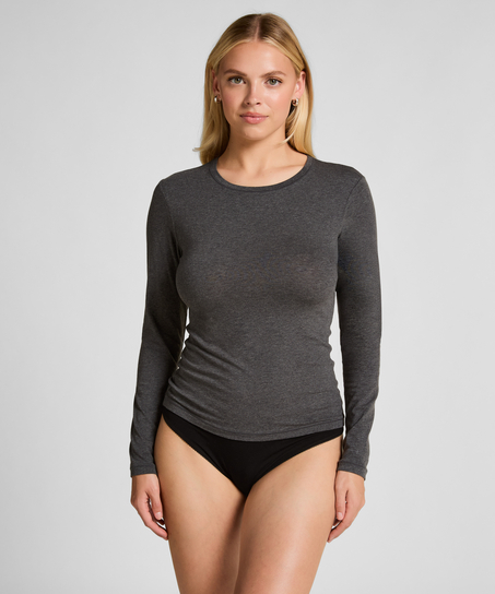 Bluzka z długim rękawem z miękkiej bawełny, Szary