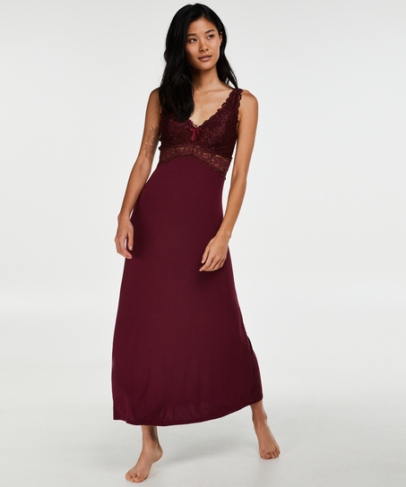 Long slip dress Modal lace, Czerwony