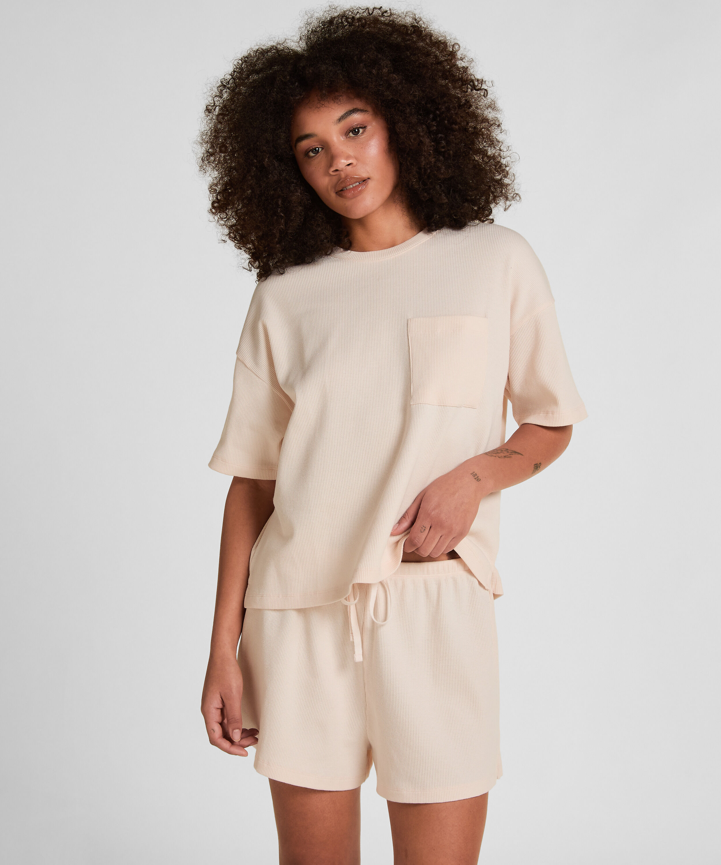 Pyjama Top Waffle, R&oacute;żowy