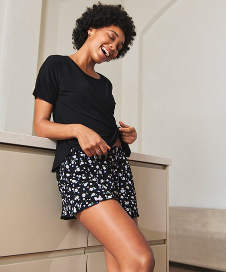 Zestaw piżamowy z szortami, Czarny