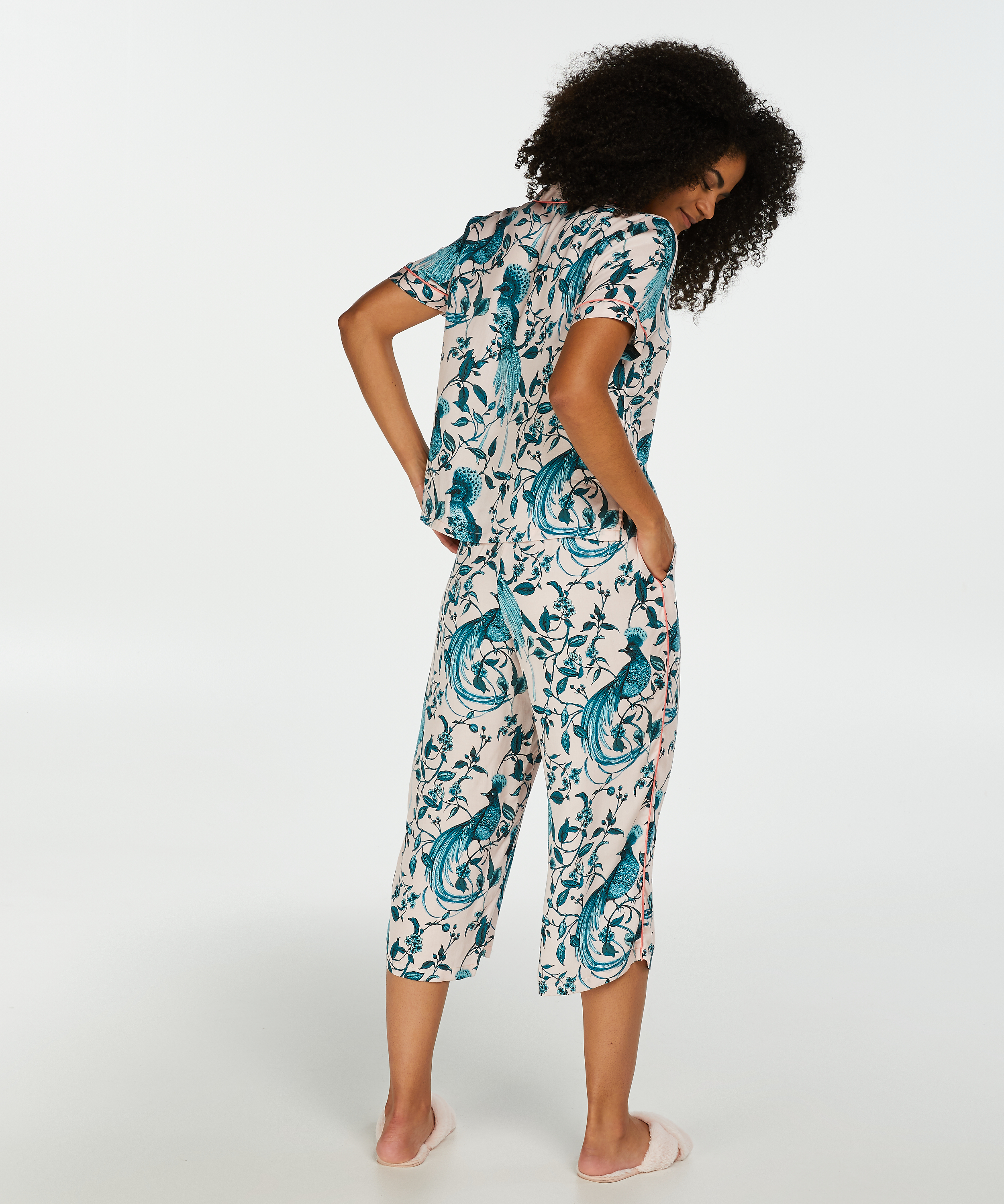 Woven Pyjama Jacket Short Sleeves, Różowy, main