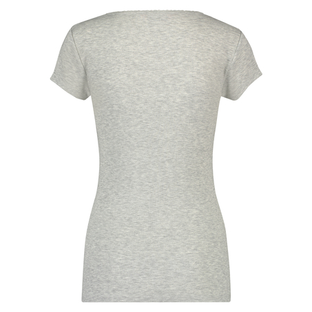 Top od piżamy z prążkowanego materiału z krótkimi rękawami., Szary