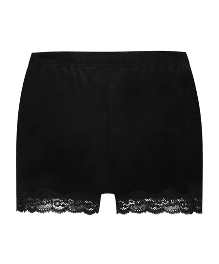 Szorty piżamowe Velours Scallop Lace, Czarny