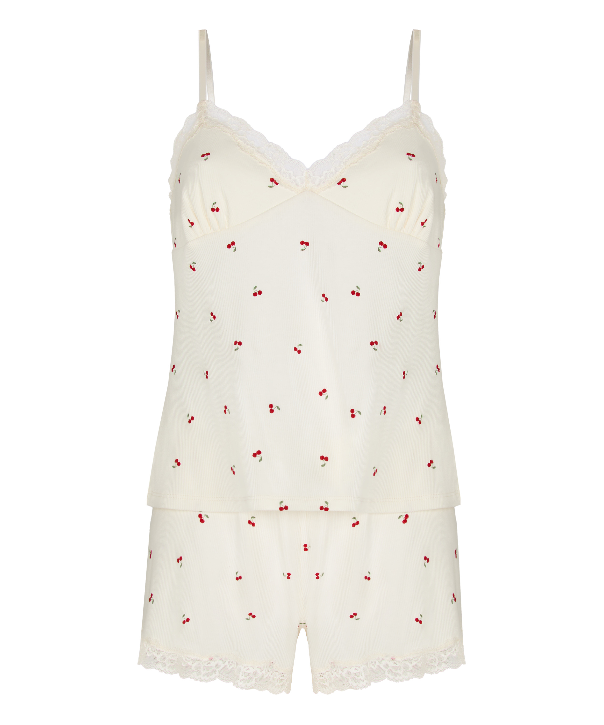 Komplet Piżamy Jersey Koronka, Biały, main