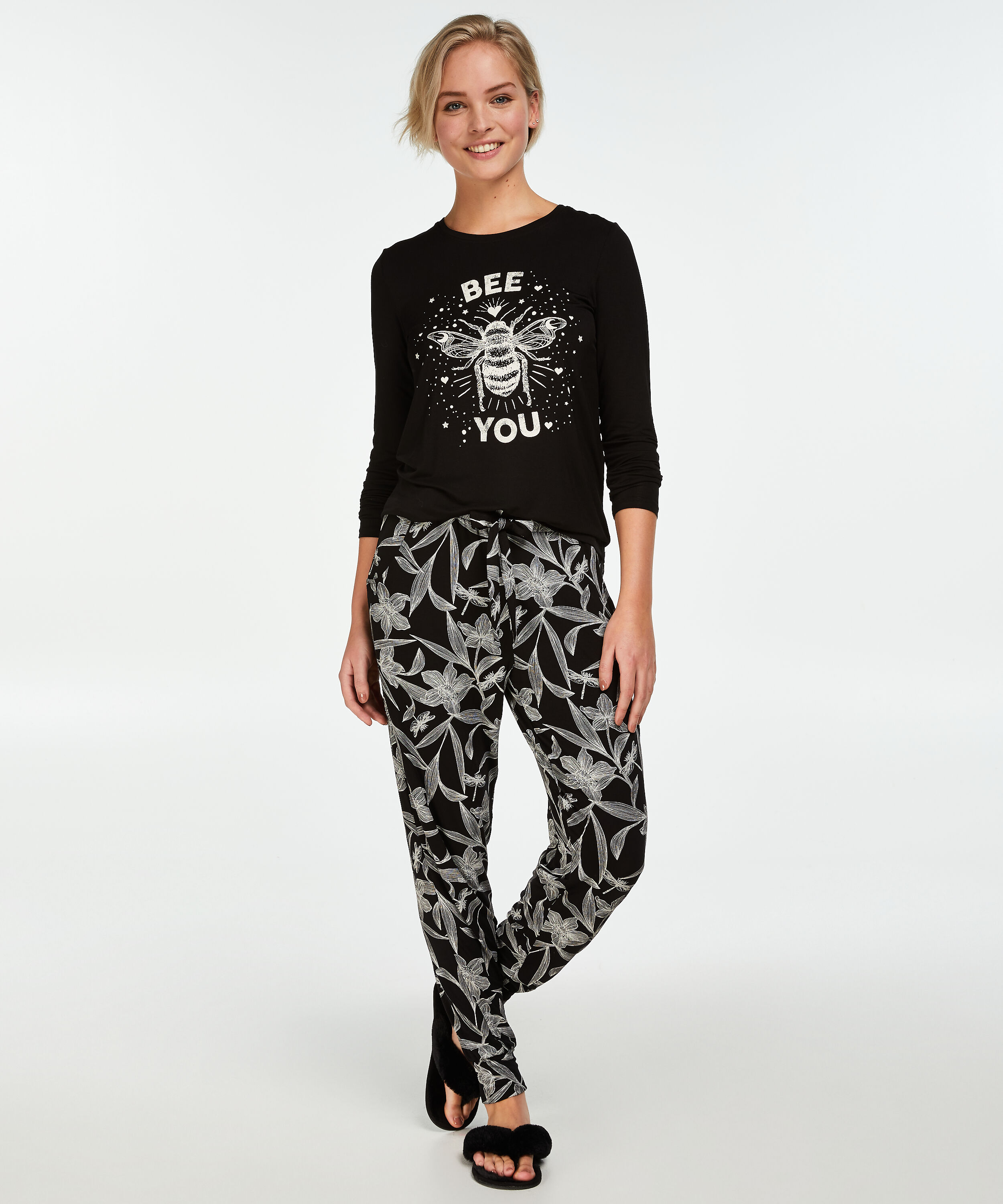 Spodnie piżamowe z dżerseju, Czarny