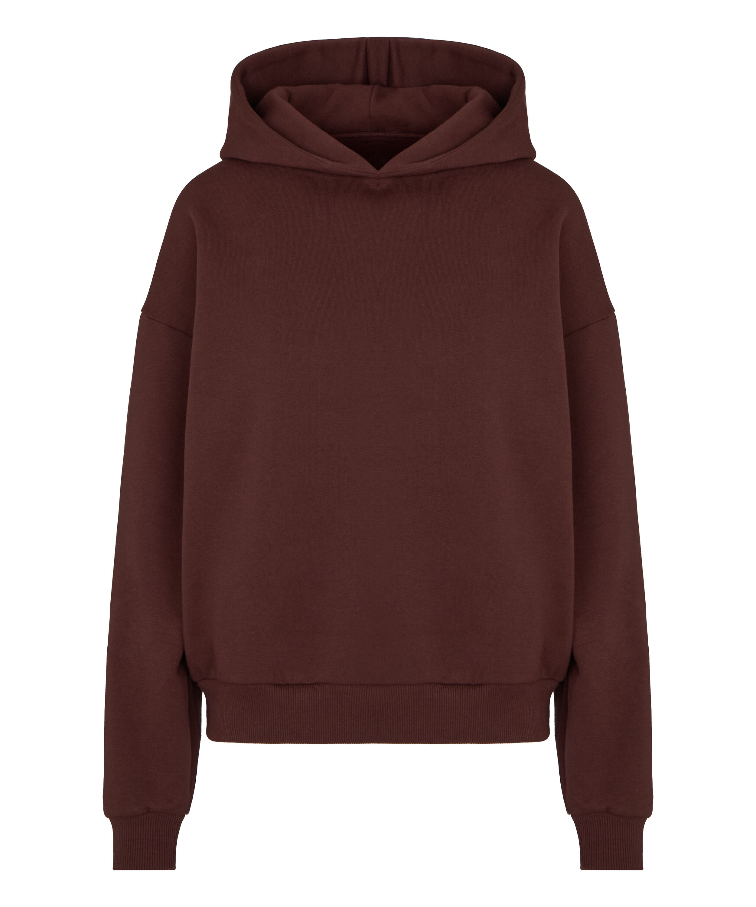 Bluza z Kapturem z Czesanej Dzianiny Dresowej, Brązowy