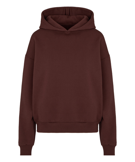 Bluza z Kapturem z Czesanej Dzianiny Dresowej, Brązowy