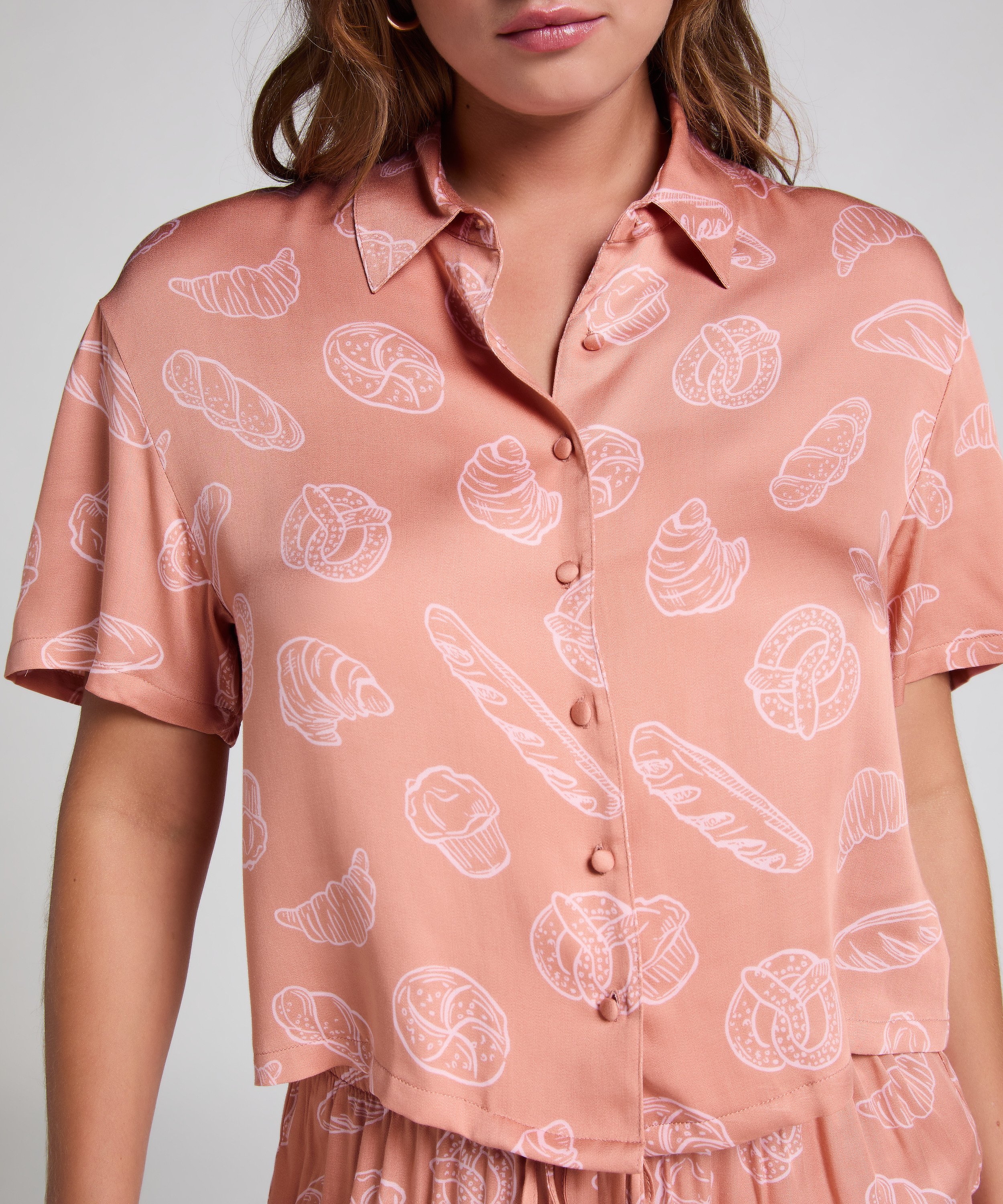 G&oacute;ra od piżamy z kr&oacute;tkim rękawem i nadrukiem, Beżowy, main