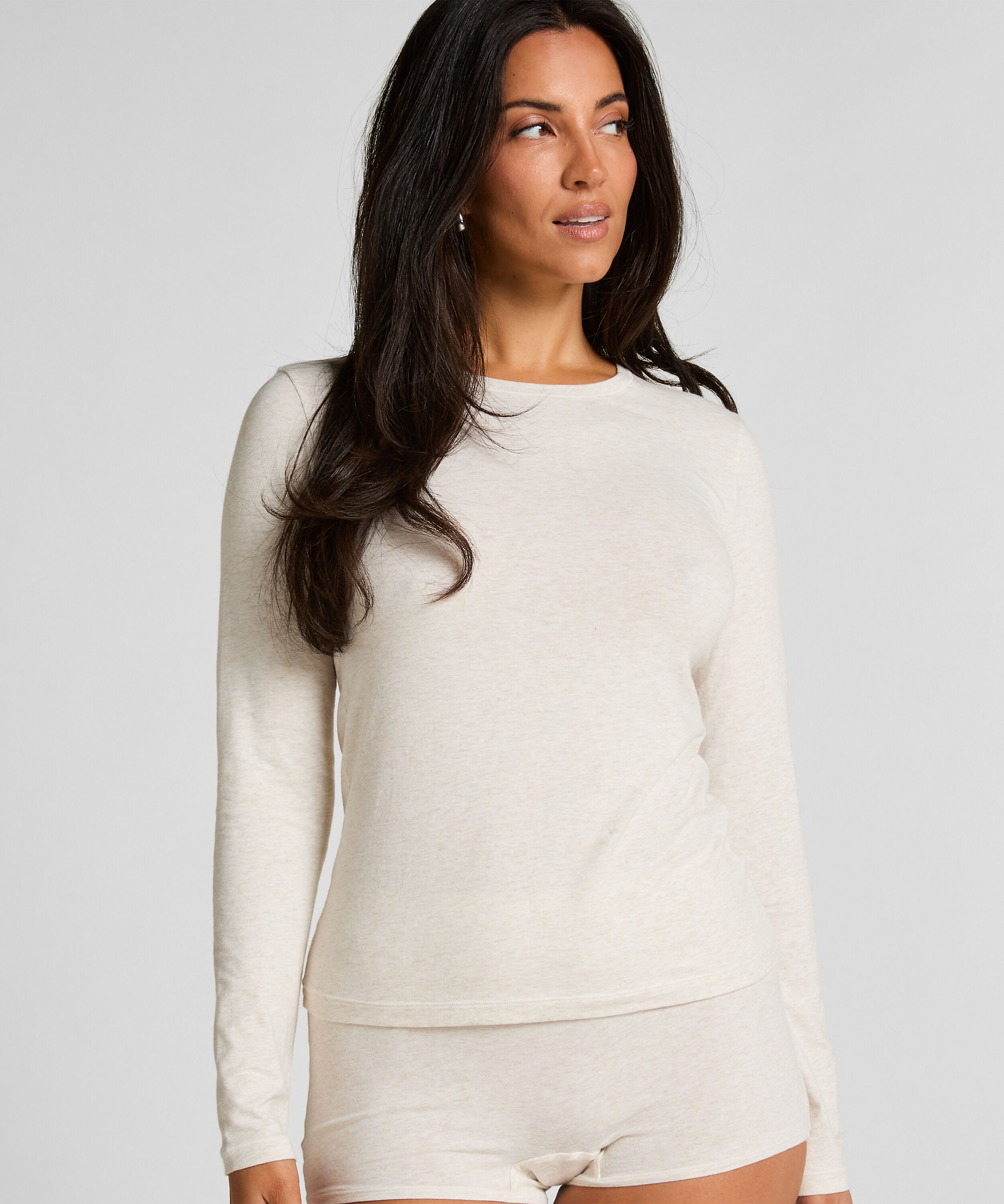 Bluzka z długim rękawem z miękkiej bawełny, Beżowy