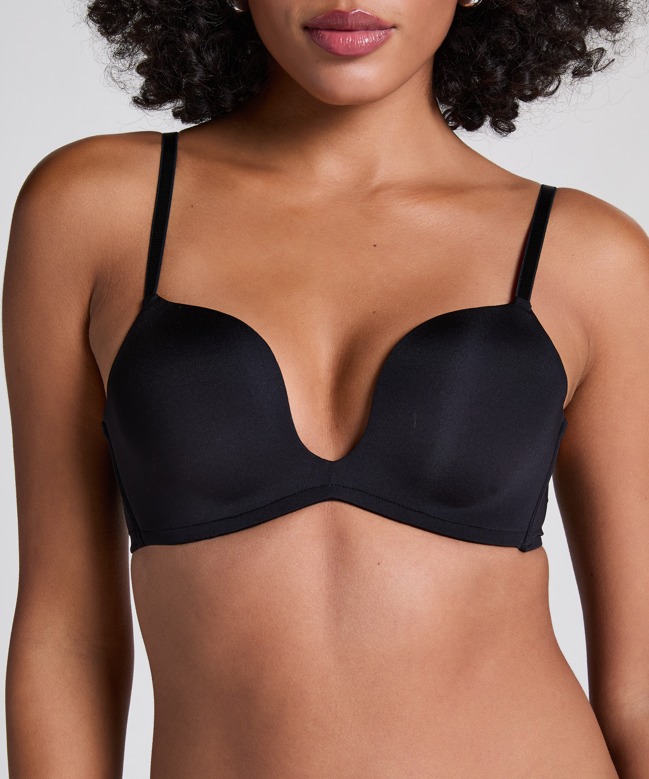 Usztywniony biustonosz push-up z fiszbinami Deep-V, Czarny, main