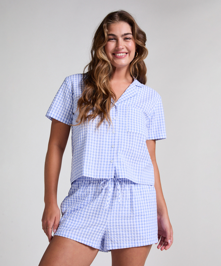 Szorty Seersucker z dżerseju, Niebieski