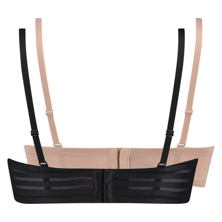 2 Strapless Padded Underwired Bras Lace, Czarny