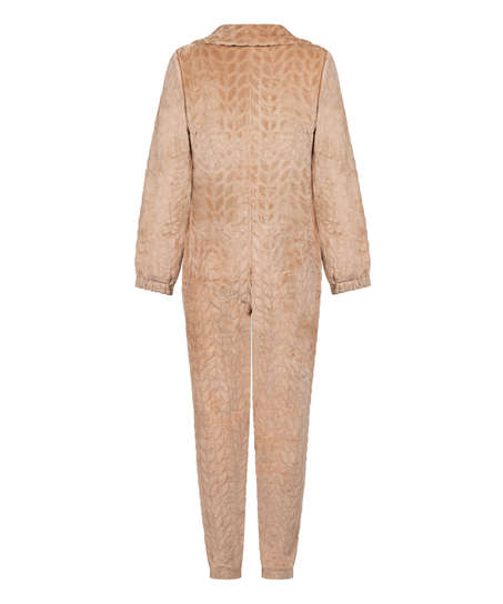 Onesie ze wzorem warkoczy z zamkiem błyskawicznym, Beżowy
