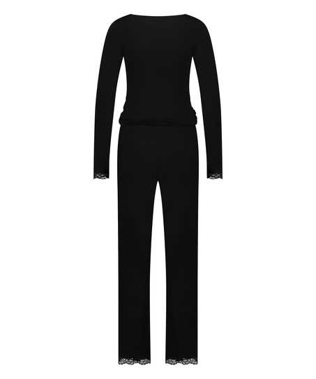 Koronkowa piżama z długim rękawem, Czarny