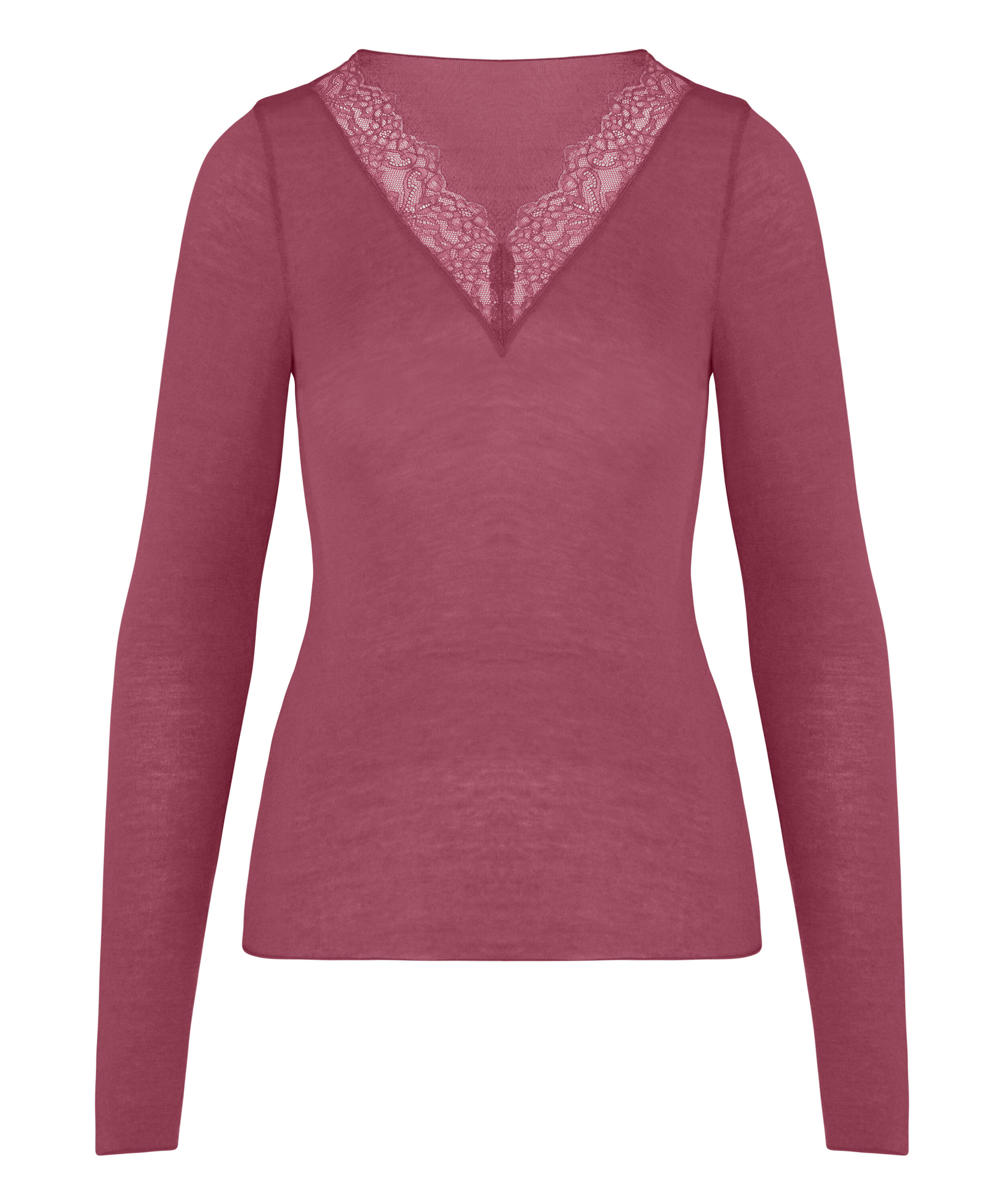 Super miękka koszulka z koronką i dekoltem w serek z dodatkiem kaszmiru, R&oacute;żowy