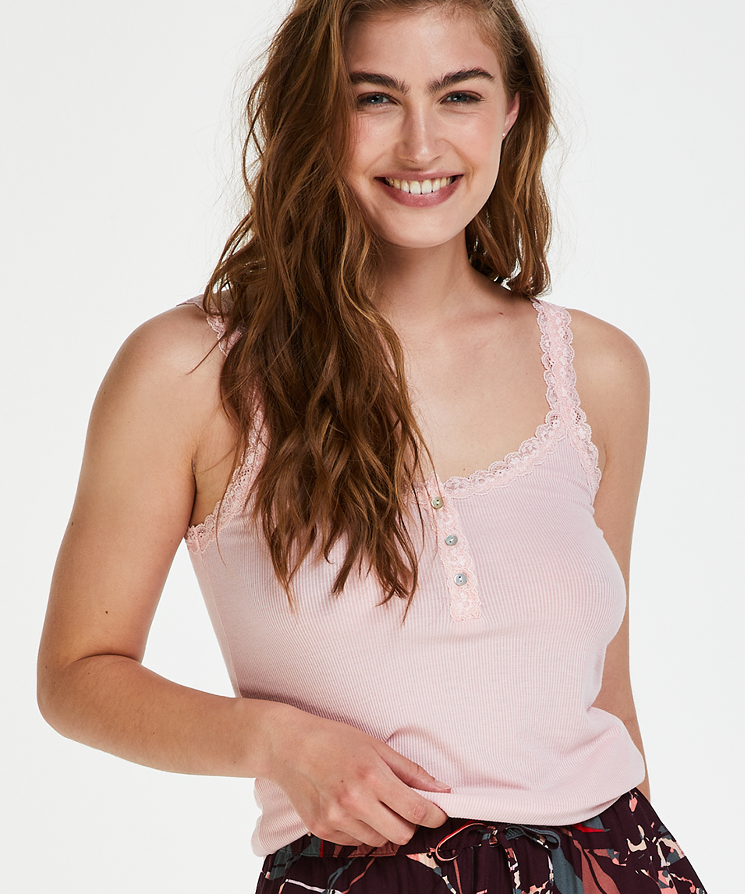 Singlet top cami rib lace, R&oacute;żowy, main