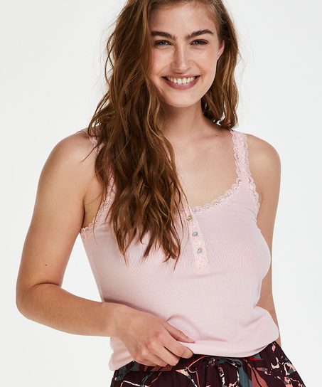 Singlet top cami rib lace, R&oacute;żowy