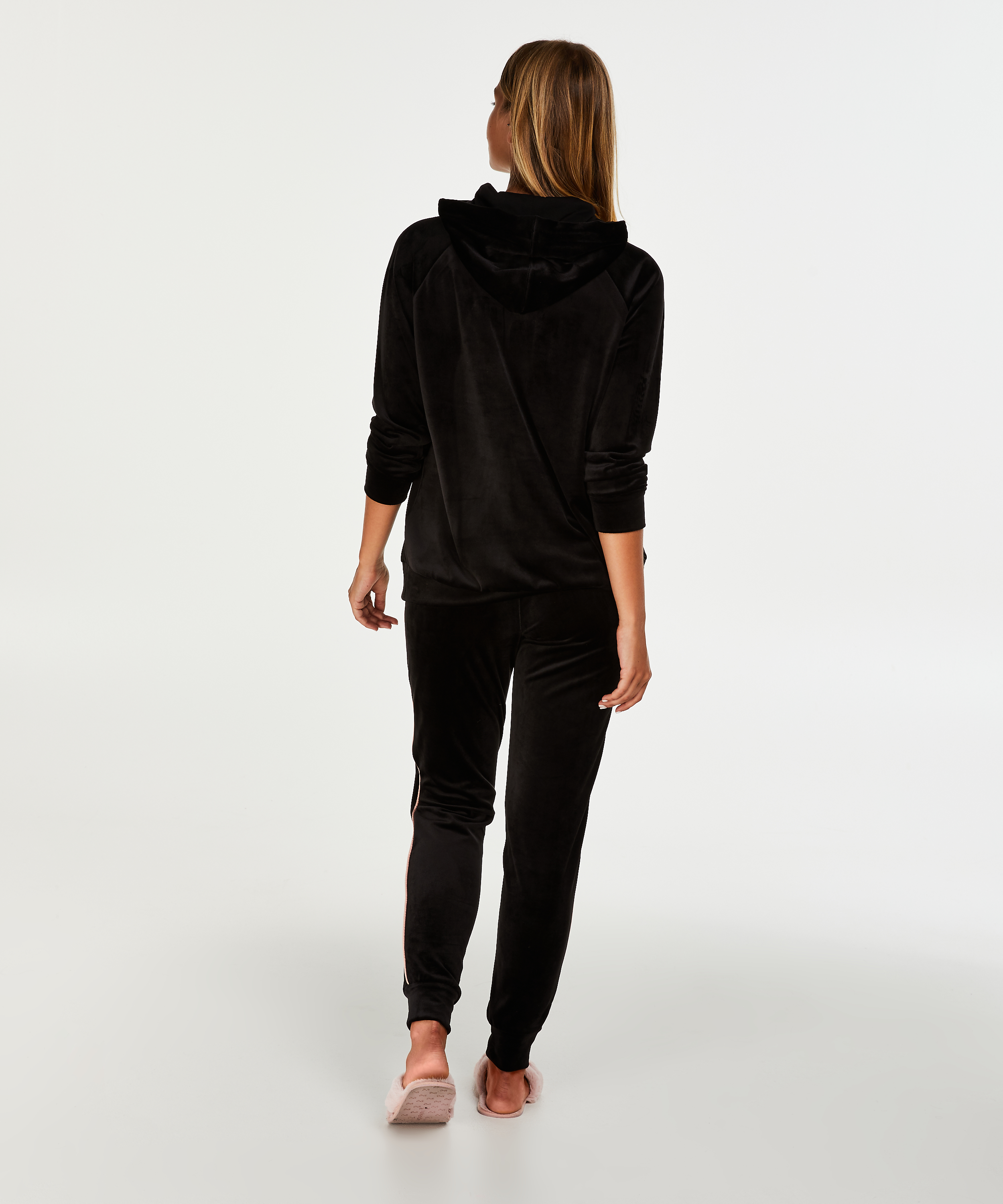 Velvet Long-Sleeved Pyjama Top, Czarny, main