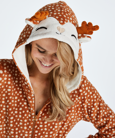 Reindeer Fleece Onesie, Brązowy