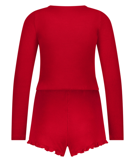 Piżama jednoczęściowa kr&oacute;tka Brushed Rib, Czerwony