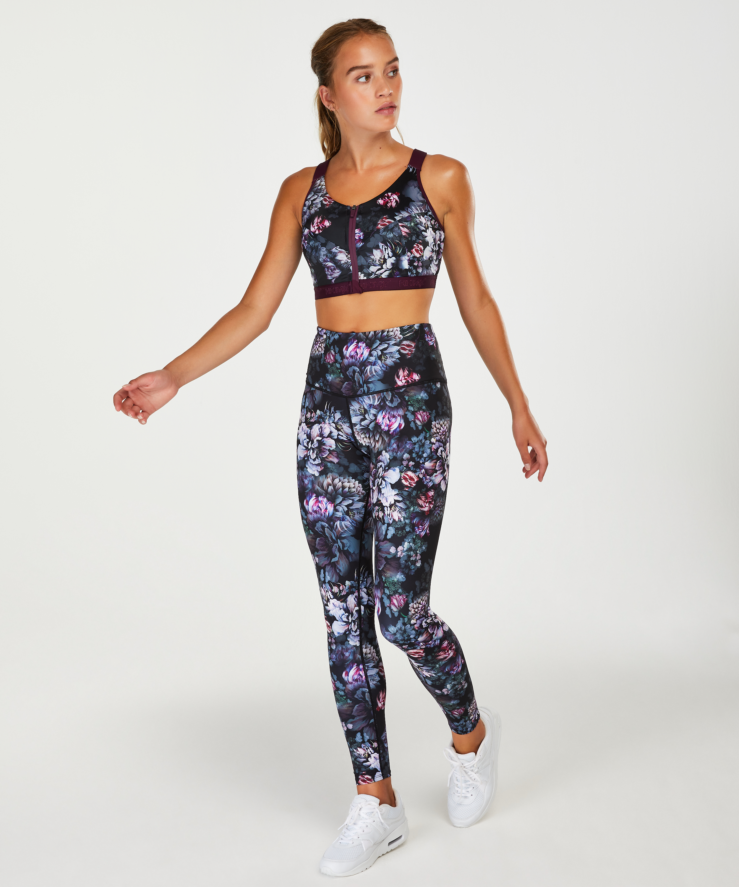 HKMX High Waisted Flower Sports Leggings, Czarny, main