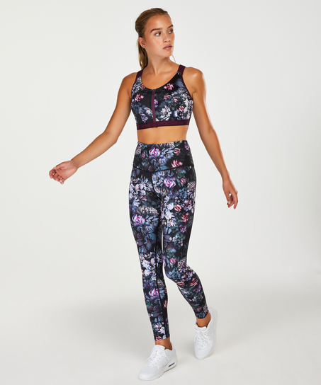 HKMX High Waisted Flower Sports Leggings, Czarny